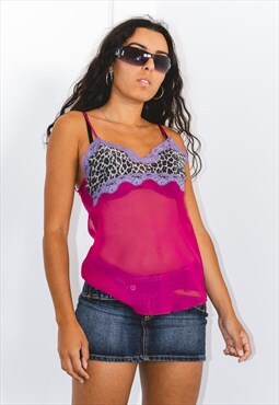 Vintage 00s Leopard See through Cami Top