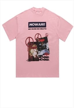 Peace t-shirt vintage hippie print tee anti guns top in pink