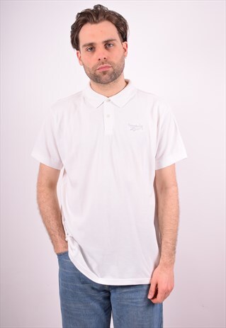 REEBOK MENS VINTAGE POLO SHIRT LARGE WHITE 90S
