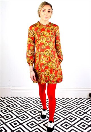 VINTAGE 60'S JAPANESE BURNT ORANGE PSYCHEDEDLIC PRINT DRESS