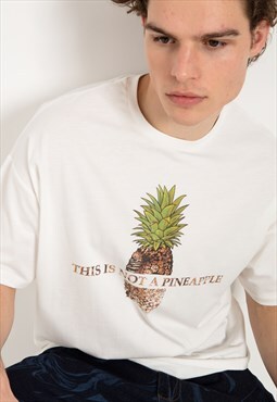 Oversized T-shirt in White with Pineapple Print