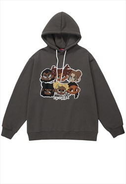 Cartoon hoodie rapper pullover grunge anime jumper in grey