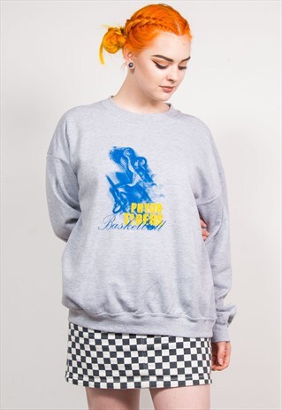 VINTAGE 90'S GREY BASKETBALL SPORTS SWEATSHIRT JUMPER