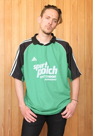 VINTAGE 1990S GREEN ADIDAS FOOTBALL SHIRT