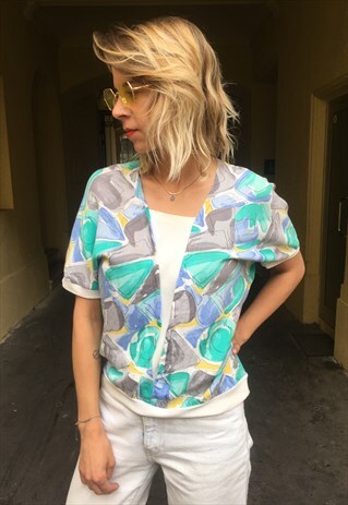 VINTAGE 80' AMAZING PATERNED BLOUSE WITH WELT