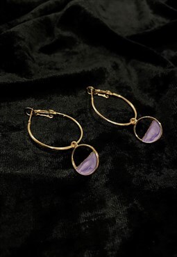 Half Circle Purple Pendant 25mm Hoop Earrings 