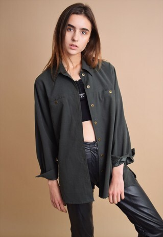 90'S RETRO SCANDI MINIMALIST OVERSIZED KHAKI SHIRT TOP
