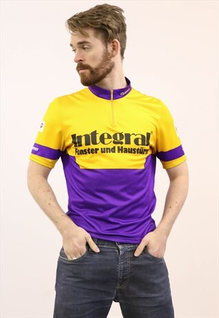 VINTAGE 1980S YELLOW AND PURPLE SPORTS T-SHIRT