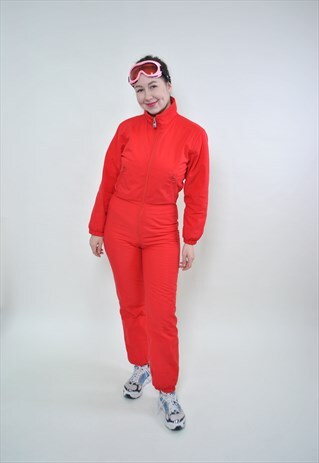80S ONE PIECE SKI SUIT, RETRO RED SNOWSUIT SMALL SIZE