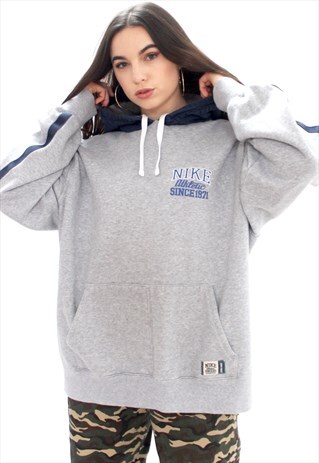 90'S RETRO GREY HOODED SWEATSHIRT
