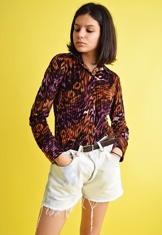 90'S VELVET ABSTRACT STRIPED TRANSPARENT KITSCH TOP SHIRT