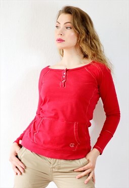 Reverse Stitching Y2k Top Red Vintage Top Front Pocket