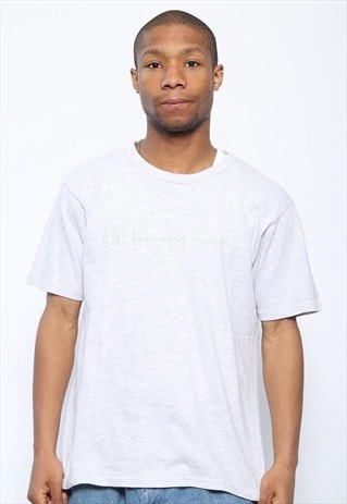 VINTAGE CHAMPION BIG LOGO SPELLOUT T-SHIRT GREY