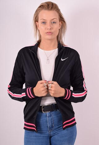 NIKE WOMENS VINTAGE TRACKSUIT TOP JACKET SMALL BLACK 90S
