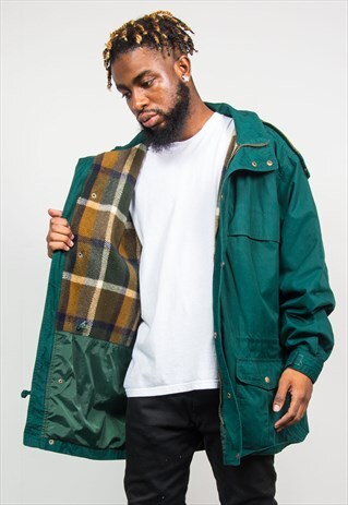 VINTAGE CHECK LINED MOUNTAIN PARKA COAT JACKET