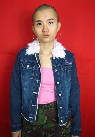 DENIM JACKET WITH FLUFFY COLLAR
