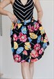 VINTAGE 90S GRUNGE FUNKY FLORAL PATTERN MIDI FLARE SKIRT M