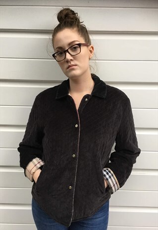 WOMENS BURBERRY COAT NOVA CHECK BLACK VELVET QUILTED JACKET