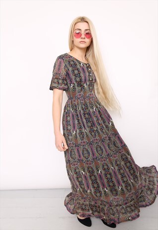 VINTAGE 70S BOHO PRINT MAXI DRESS