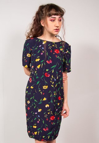 VINTAGE 90'S BLUE FLORAL PATTERN DRESS