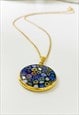 Vintage Blue Murano Glass Floral Medallion Necklace