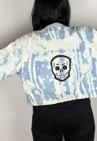 ACID WASH SKULL HAND PAINTED REWORKED DENIM JACKET
