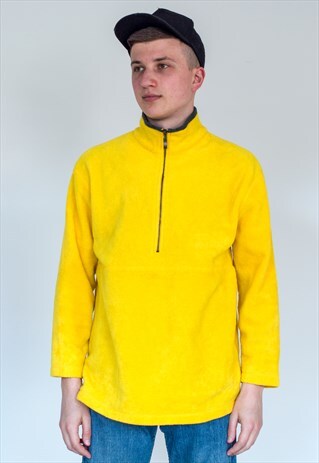 VINTAGE RETRO YELLOW HALF ZIP FLEECE SWEATER JUMPER