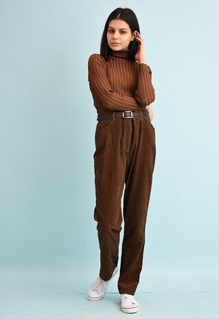 90'S RETRO CORDUROY REGULAR WAIST STRIPED TROUSERS