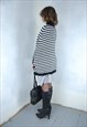 VINTAGE Y2K CROCHET KNITTED STRIPPED PONCHO IN BLACK WHITE