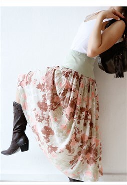 Vintage Floral Maxi Skirt Boho Hippie Pastel Tie Dye Skirt