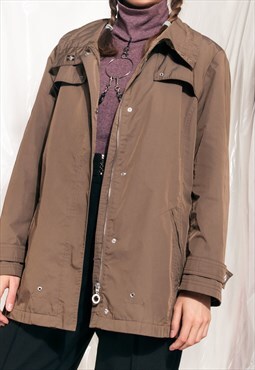 Vintage jacket 90s O-ring zip minimal brown windbreaker coat
