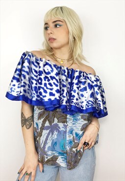 Upcycled Reworked Off Shoulder Blouse With Ruff In Leopard P