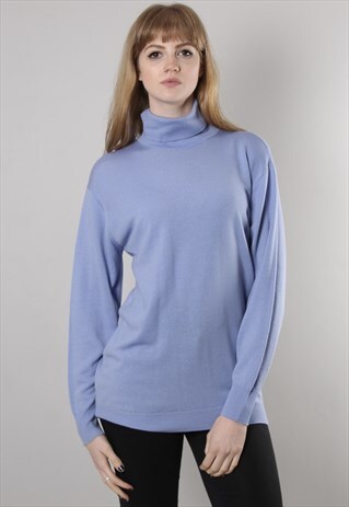 VINTAGE 90S LILAC MERINO WOOL POLO TURTLE NECK JUMPER