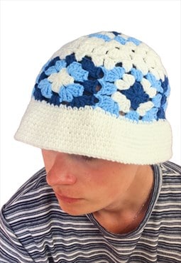 White Handmade Crochet Bucket Hat for Summer and Festivals