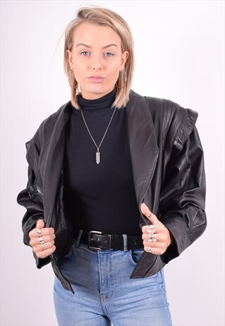WOMENS VINTAGE LEATHER JACKET SMALL BLACK 90'S