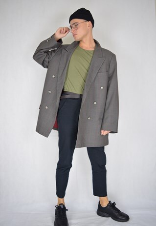 VINTAGE GREY STRIPED RAVE OVERSIZE BLAZER