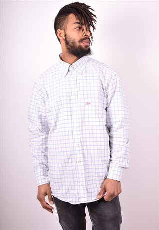 MENS VINTAGE SHIRT XXL WHITE CHECK 90S