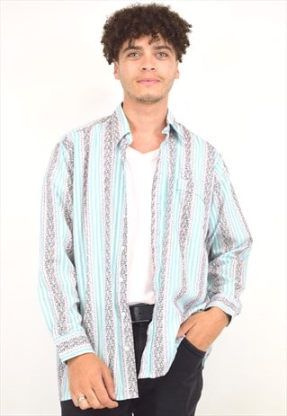 VINTAGE 90S BLUE STRIPED PATTERN SHIRT