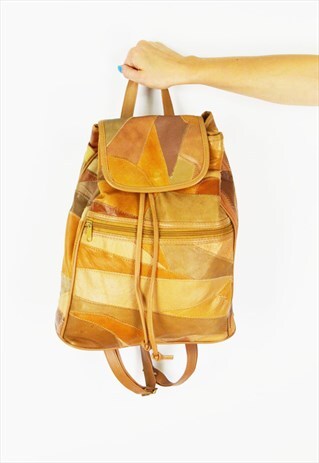 BROWN LEATHER PATCHWORK BACKPACK BAG