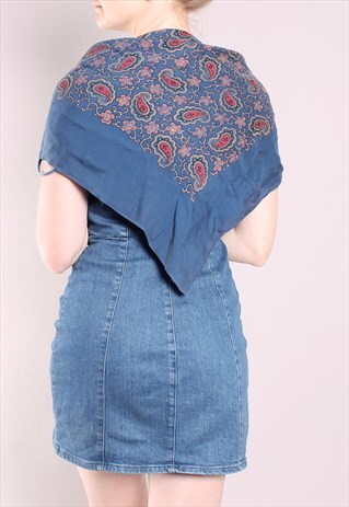 VINTAGE 70S SILK PAISLEY PATTERNED SCARF