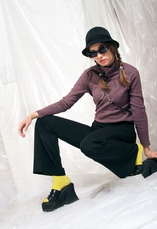 VINTAGE FLARE TROUSERS Y2K LOW WAIST MINIMALIST BLACK PANTS