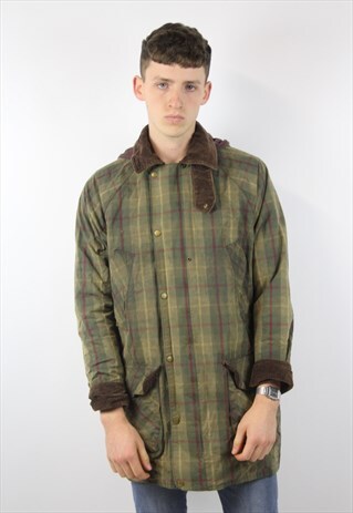 VINTAGE CHECK GREEN WAX JACKET