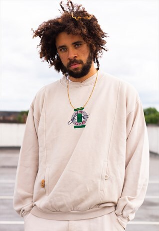 VINTAGE 90'S GYM SWEATSHIRT IN BEIGE AND GREEN