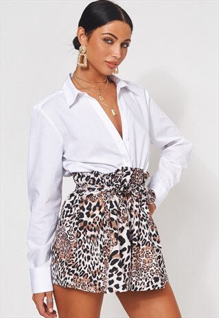 LEOPARD PRINT TIE WAIST SHORTS