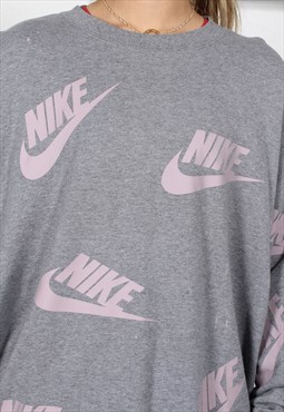 Vintage Nike Sweatshirt in Grey with Spell Out Logo Medium