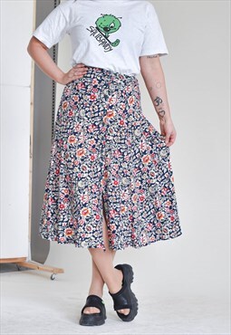 Vintage 90s Grunge High Waist Button Up Front Floral Skirt