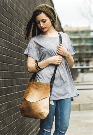 VINTAGE STYLE COWHIDE SATCHEL (LIGHT BROWN)