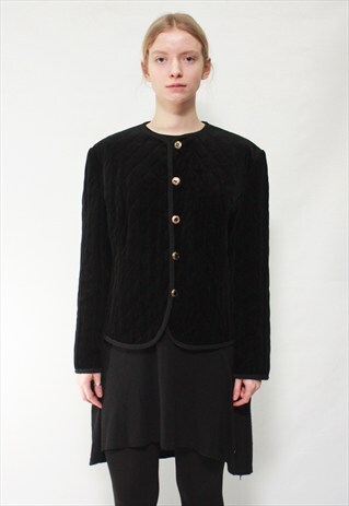 VINTAGE 80' BEAUTIFUL ELEGANT BLACK QUILTED JACKET