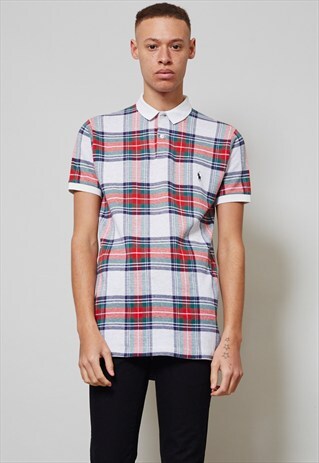 VINTAGE 90'S RED TARTAN RALPH LAUREN POLO T-SHIRT