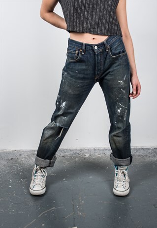 VINTAGE HIGH-WAISTED LEVI'S BLUE PAINT MOM JEANS